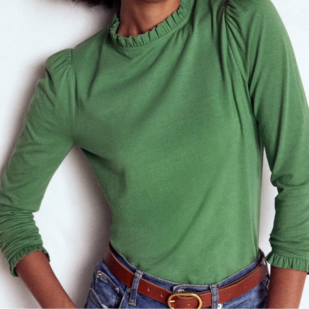 Boden Green Long Sleeve Ruffle Top